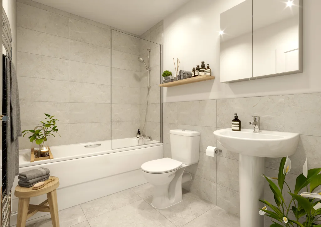 Visual representation of an interior bathroom at the Fishers Vale housing development