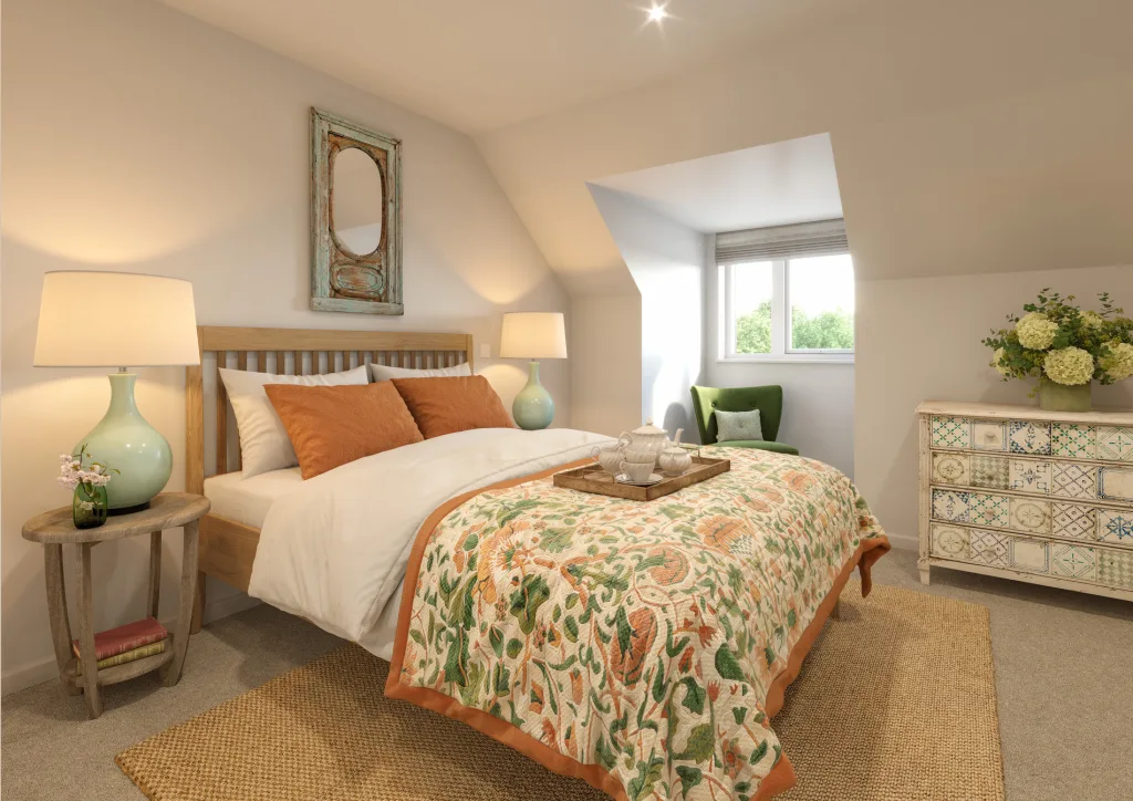 Visual representation of a bedroom at the Fishers Vale housing development