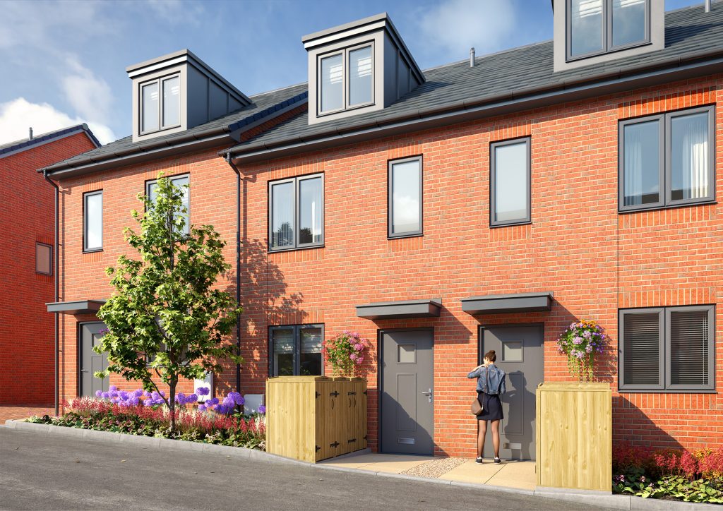Right angle side shot of visual representation homes at the Keepers Place housing development