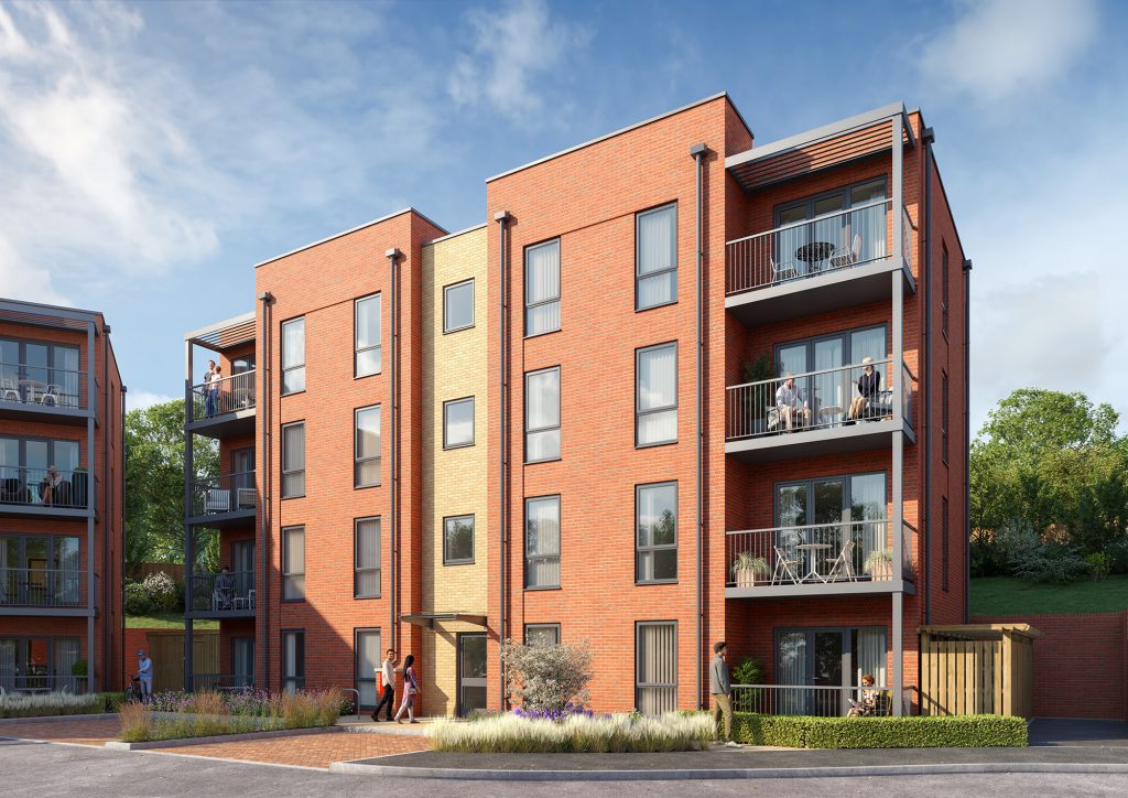 Right angle side shot of visual representation apartments at the Keepers Place housing development