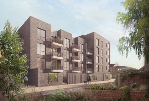 Visual representation of a new apartment complex at Bridges Cross housing development